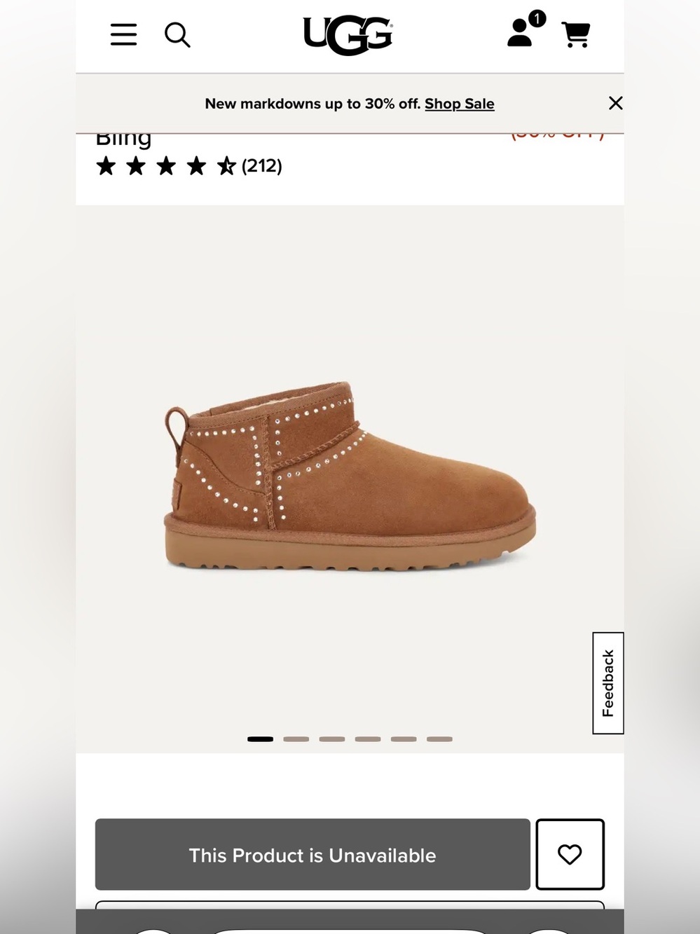 UGG CLASSIC ULTRAMINI BLING chestnut suede w/ Swarovski Crystals. Size 8 - Picture 3 of 15